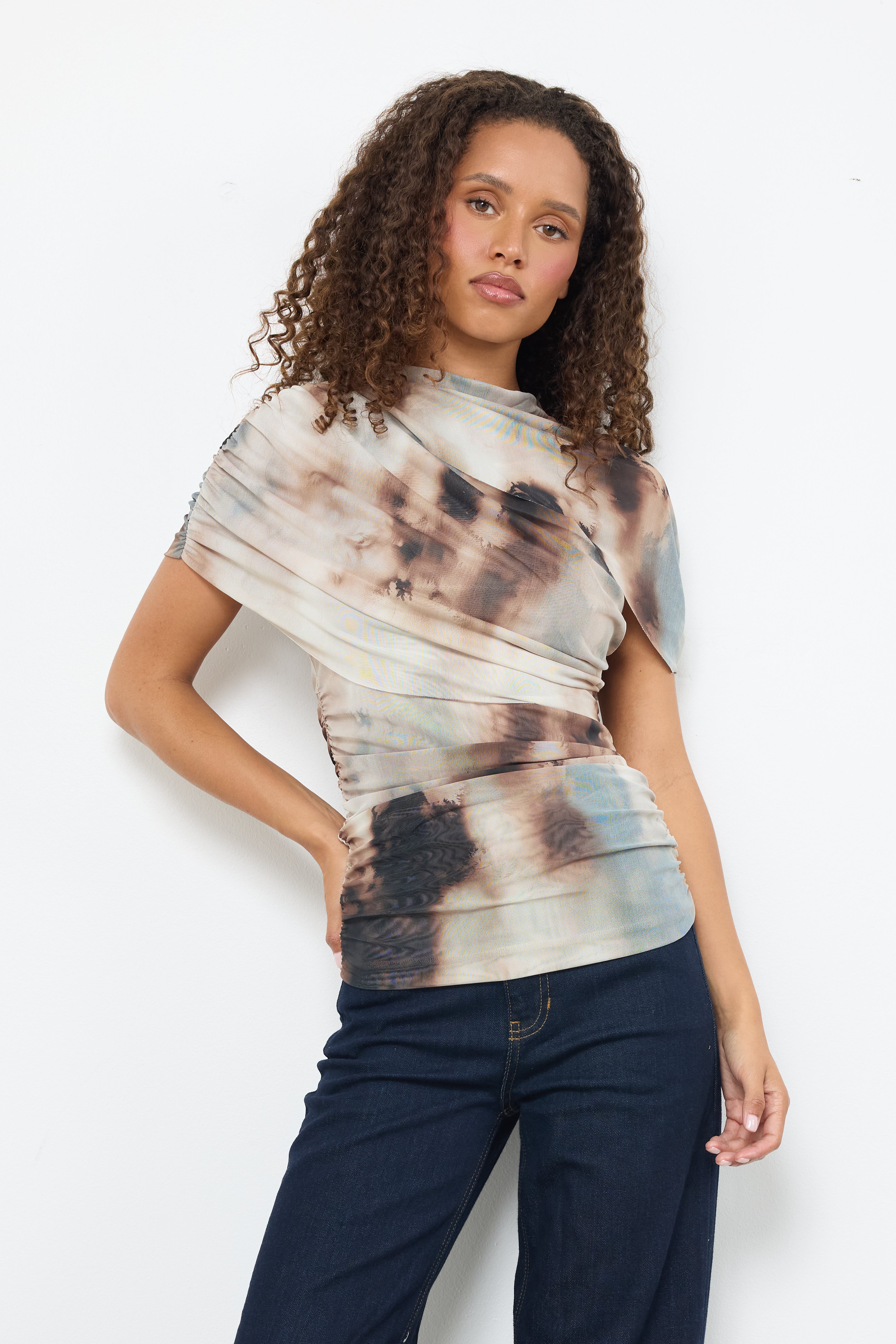 Live Without Me Brown Printed Top