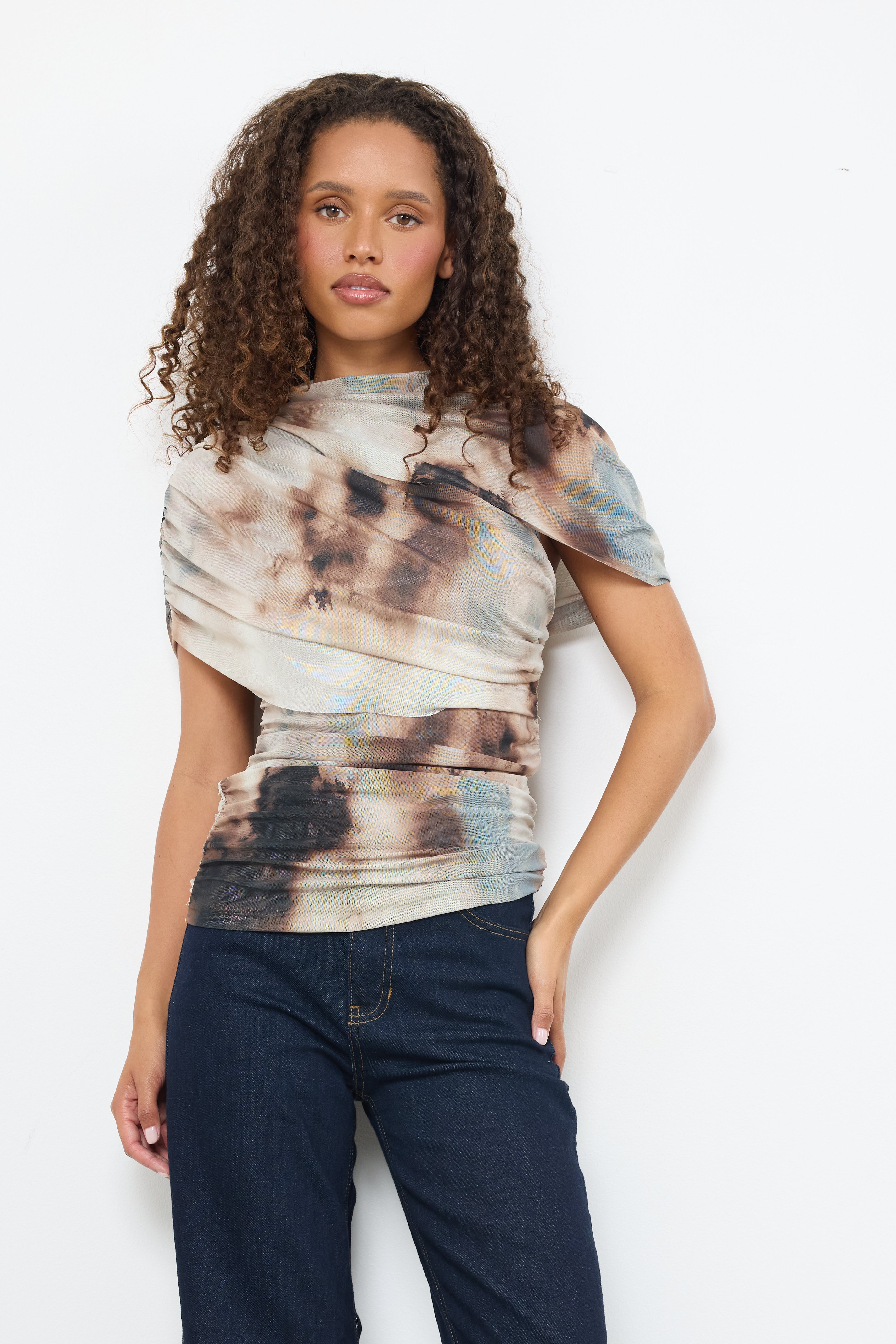 Live Without Me Brown Printed Top
