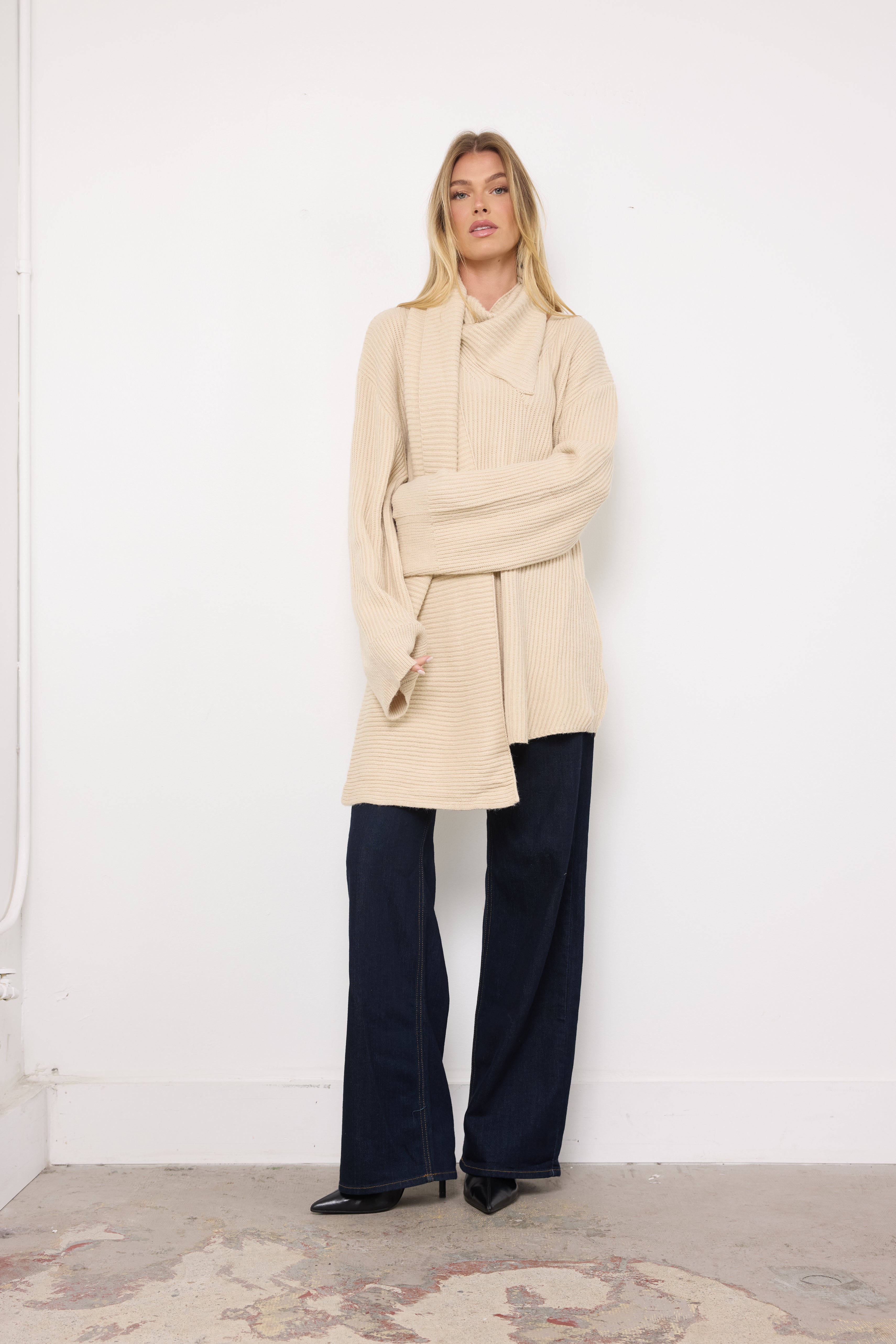 High Heels on Cobblestones Bone Knit Top