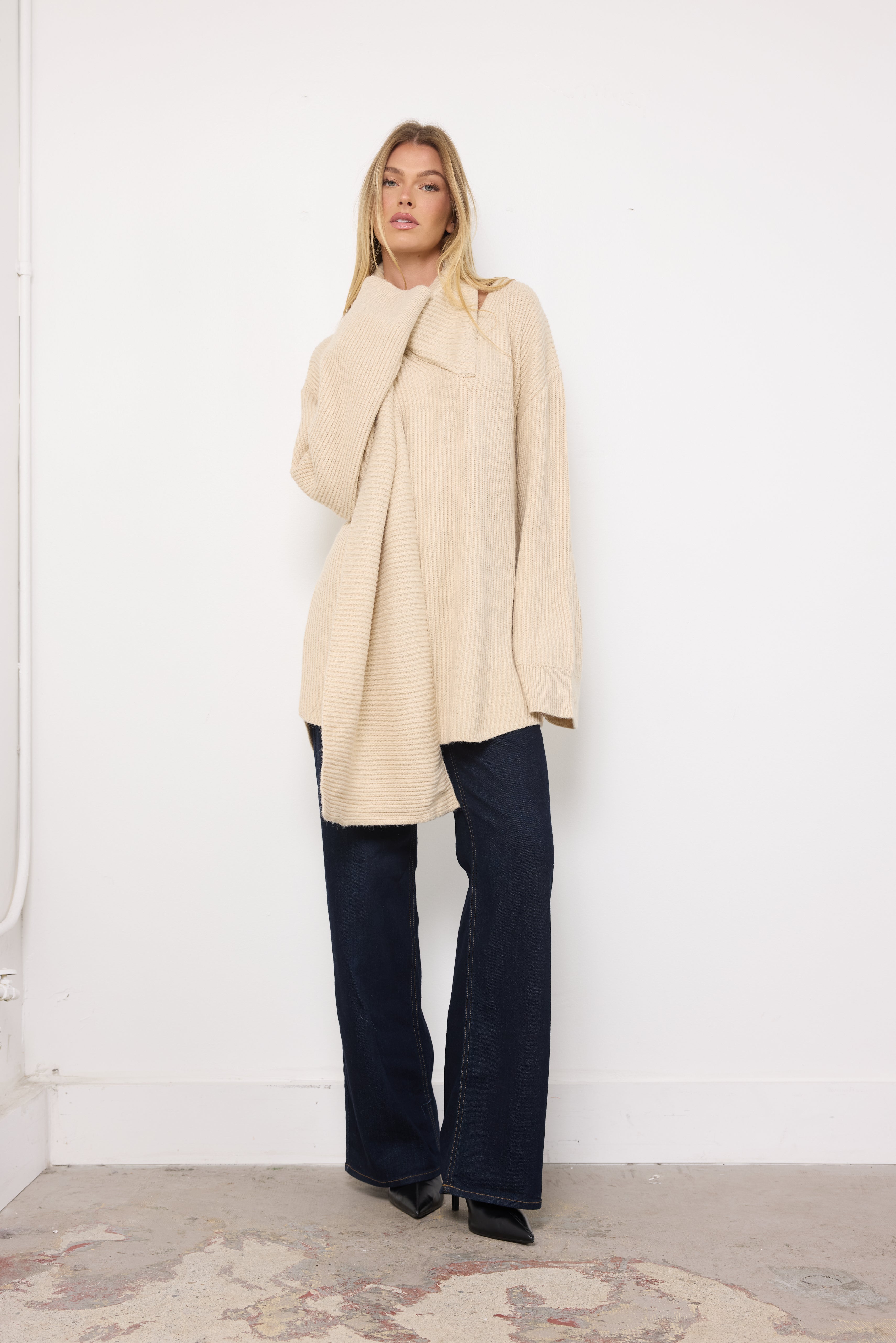 High Heels on Cobblestones Bone Knit Top