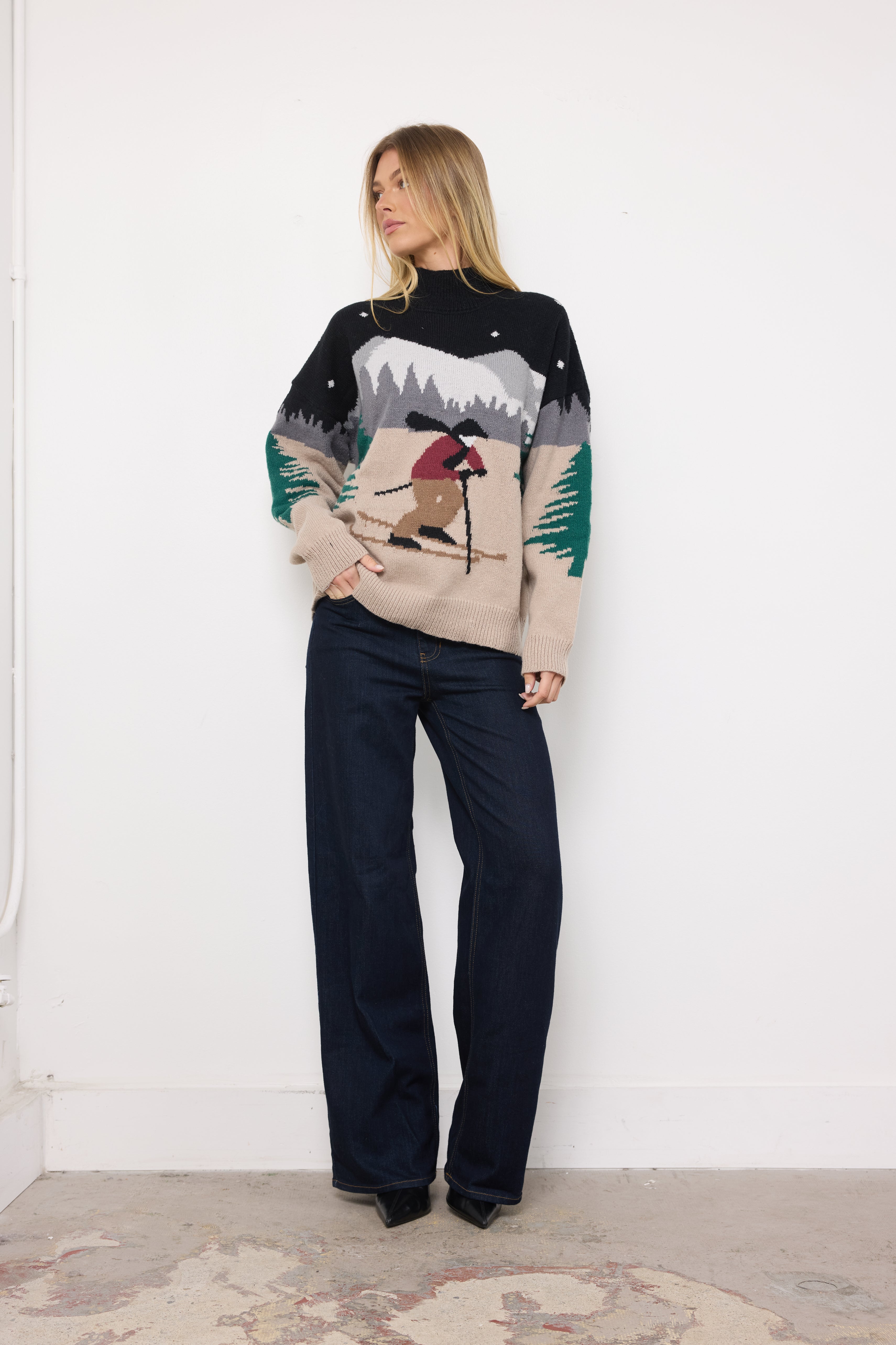 Bunny Slope Black Multi Knit Top