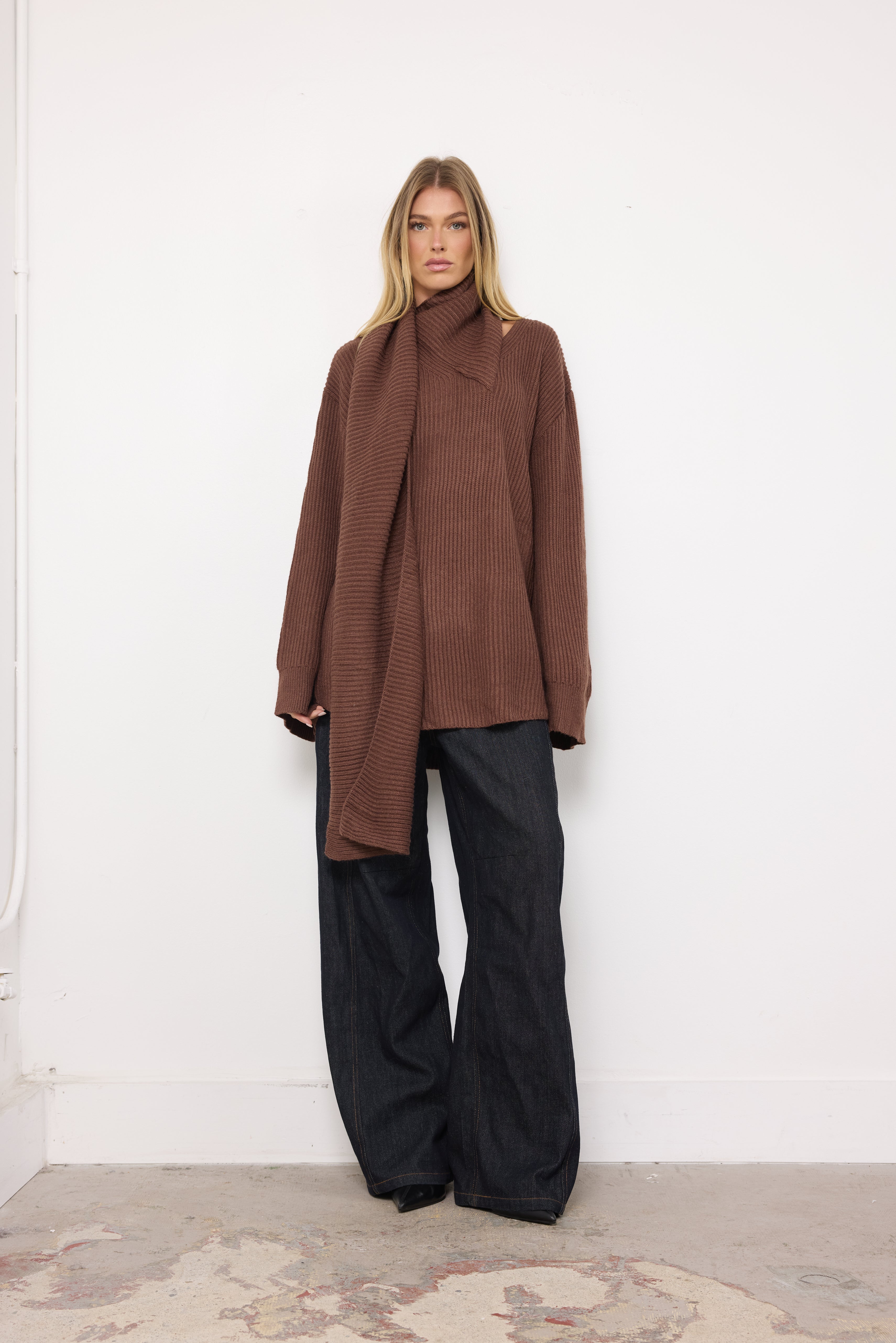 High Heels on Cobblestones Coffee Knit Top