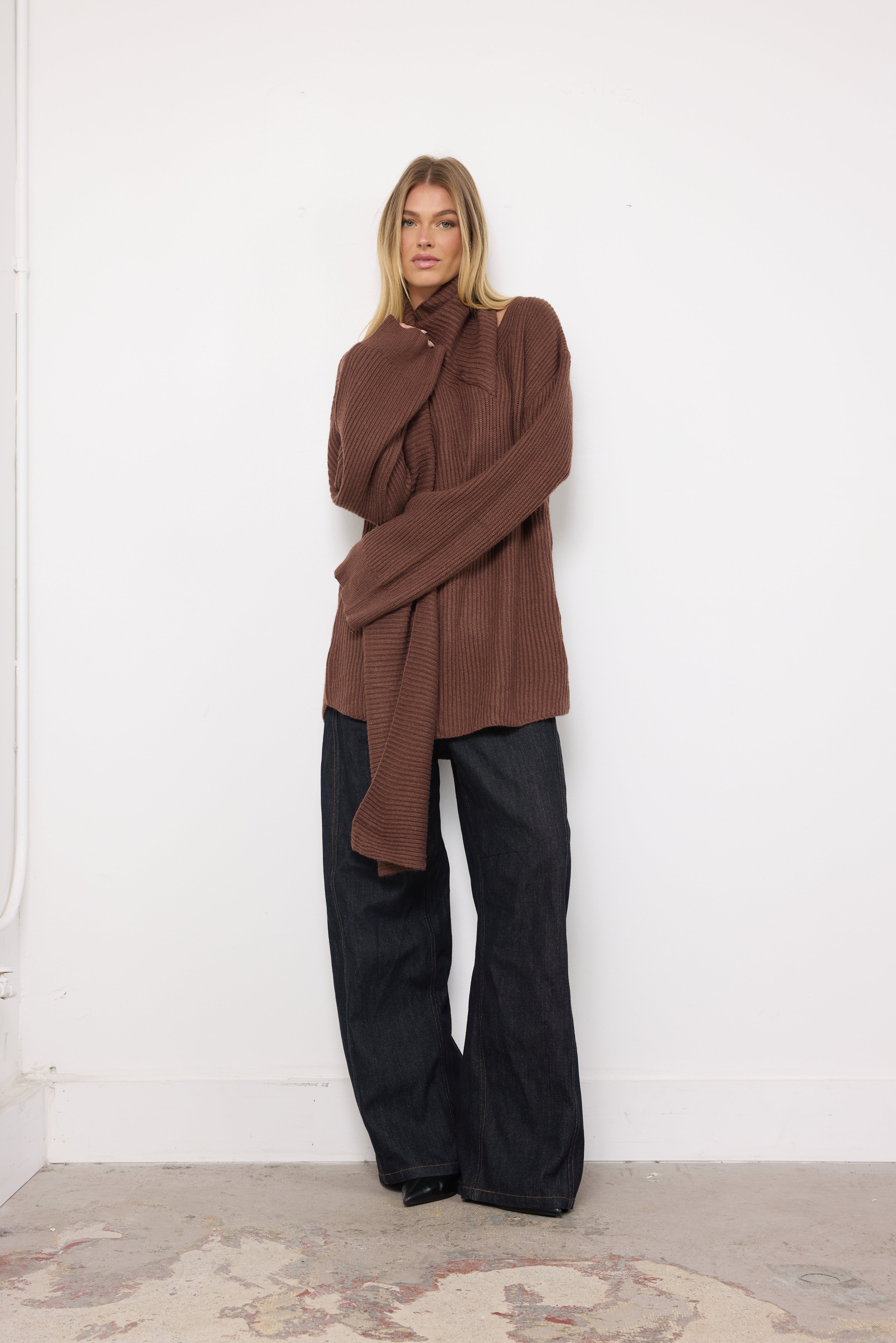 High Heels on Cobblestones Coffee Knit Top