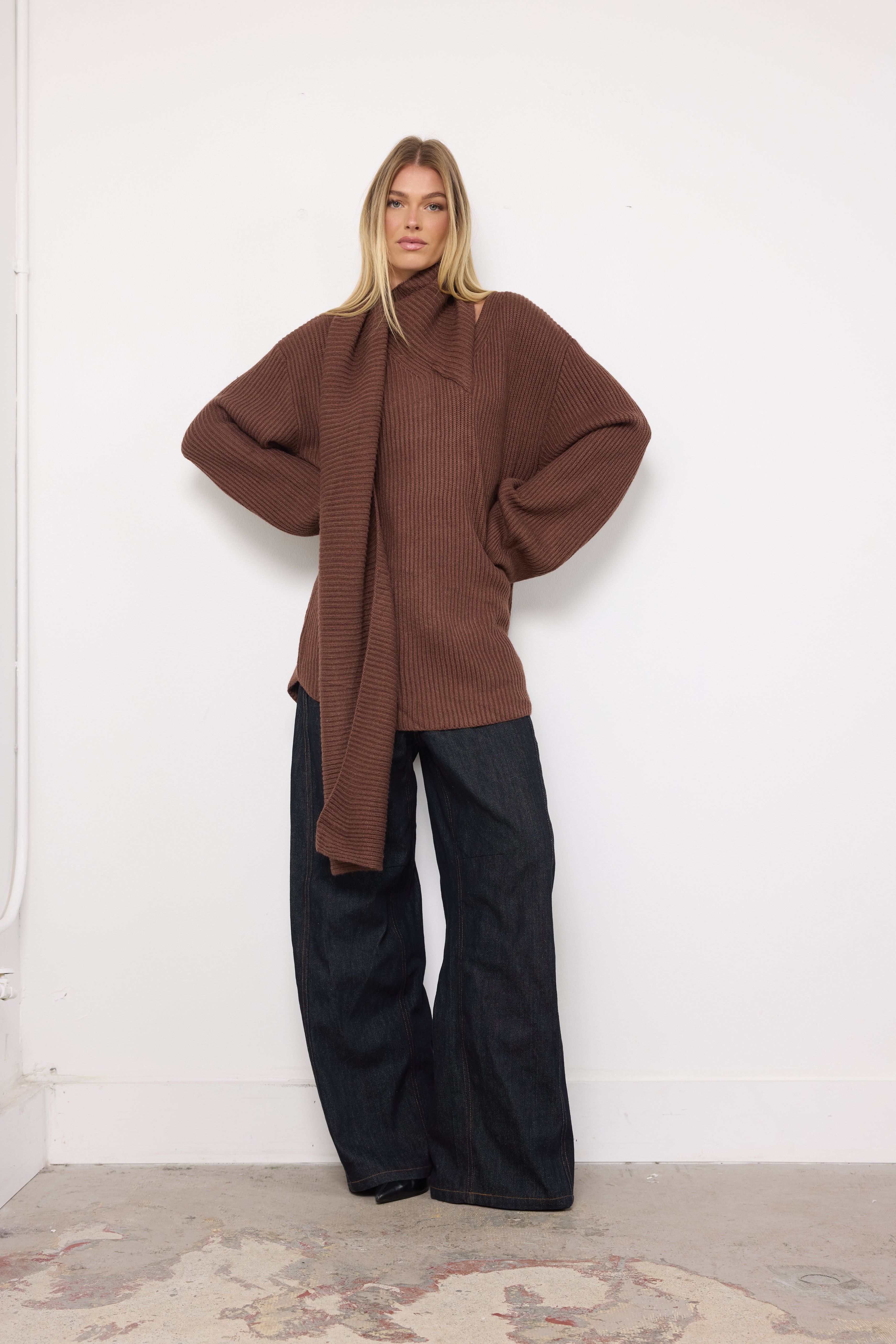 High Heels on Cobblestones Coffee Knit Top