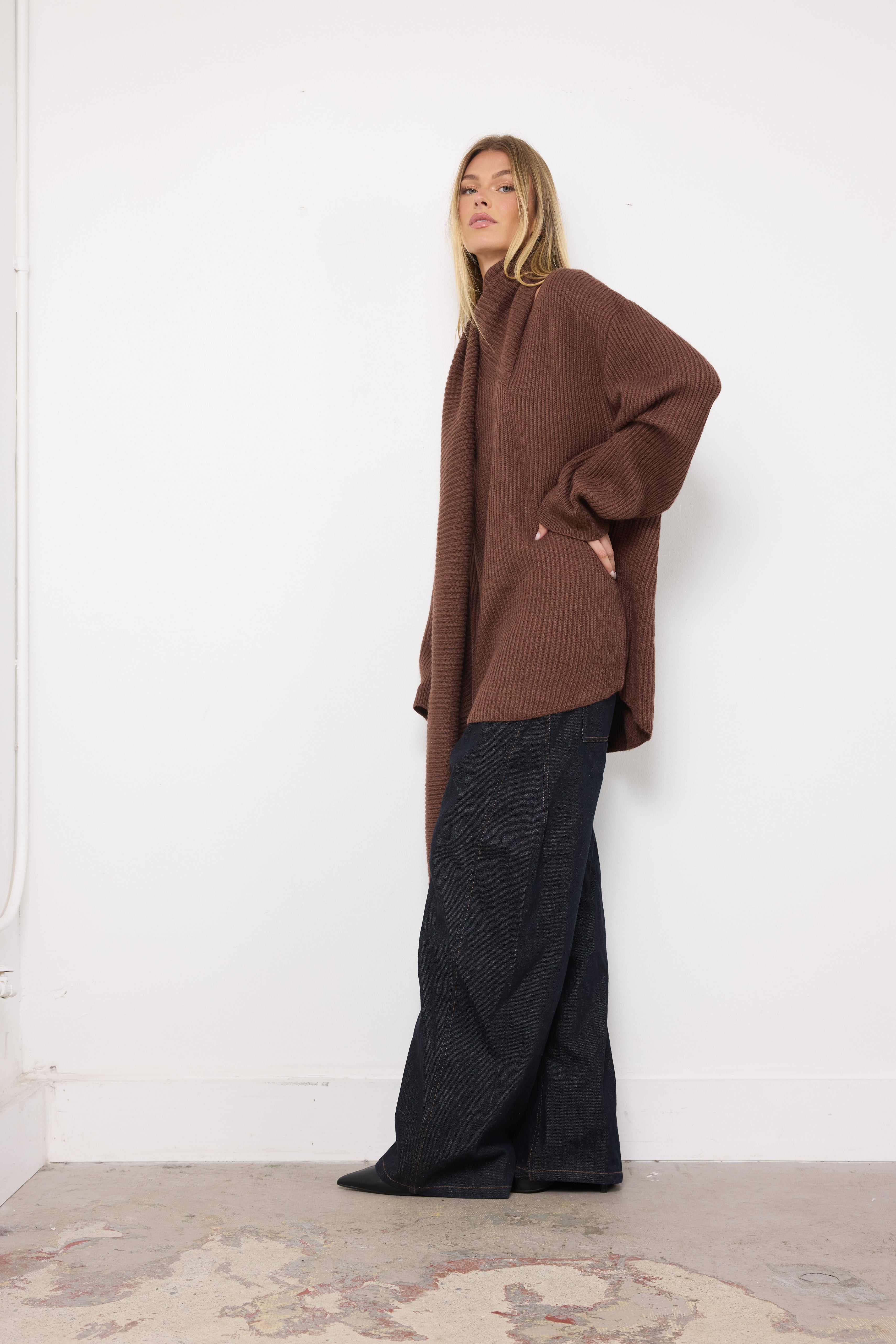 High Heels on Cobblestones Coffee Knit Top