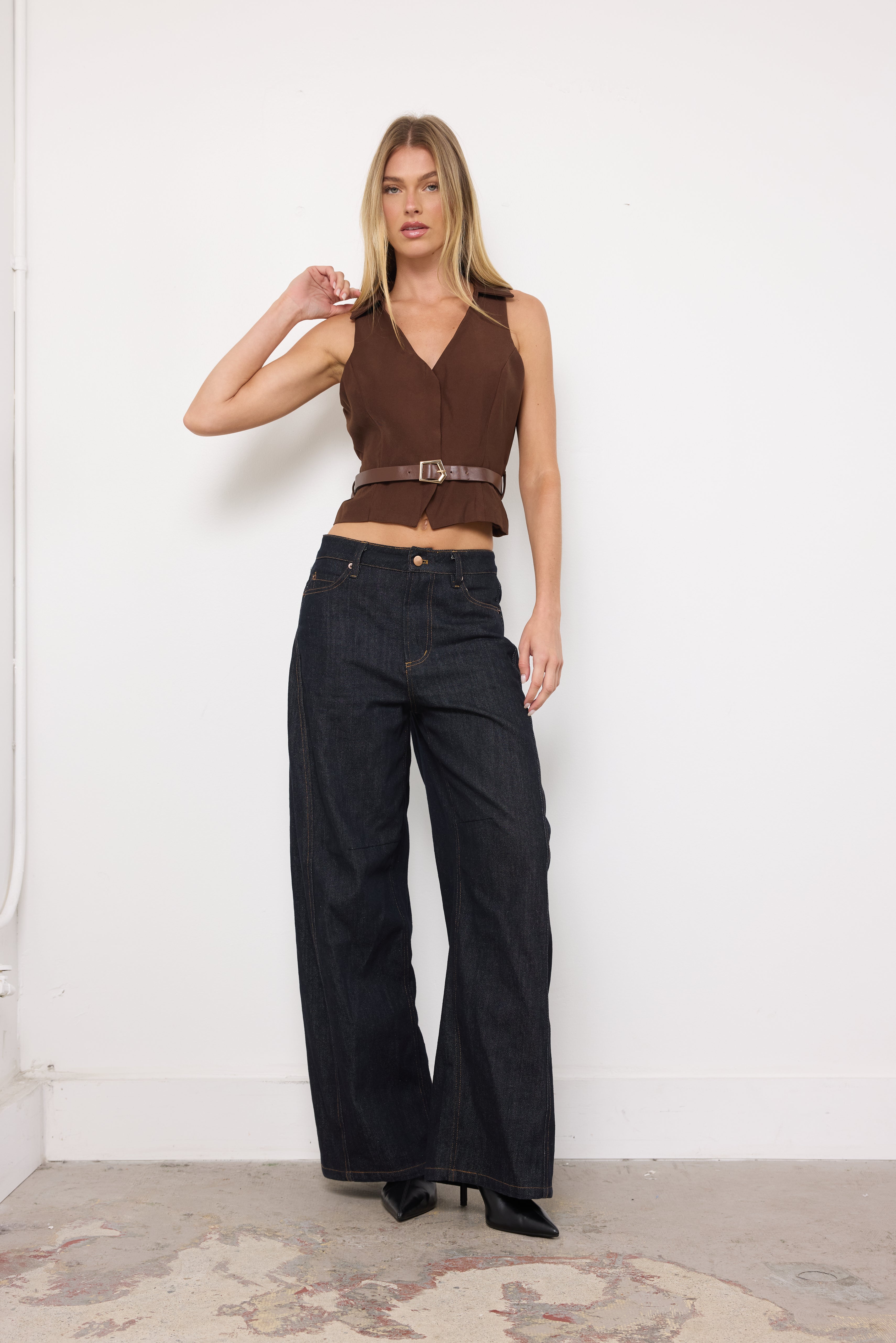 Take Me Home Brown Vest Top