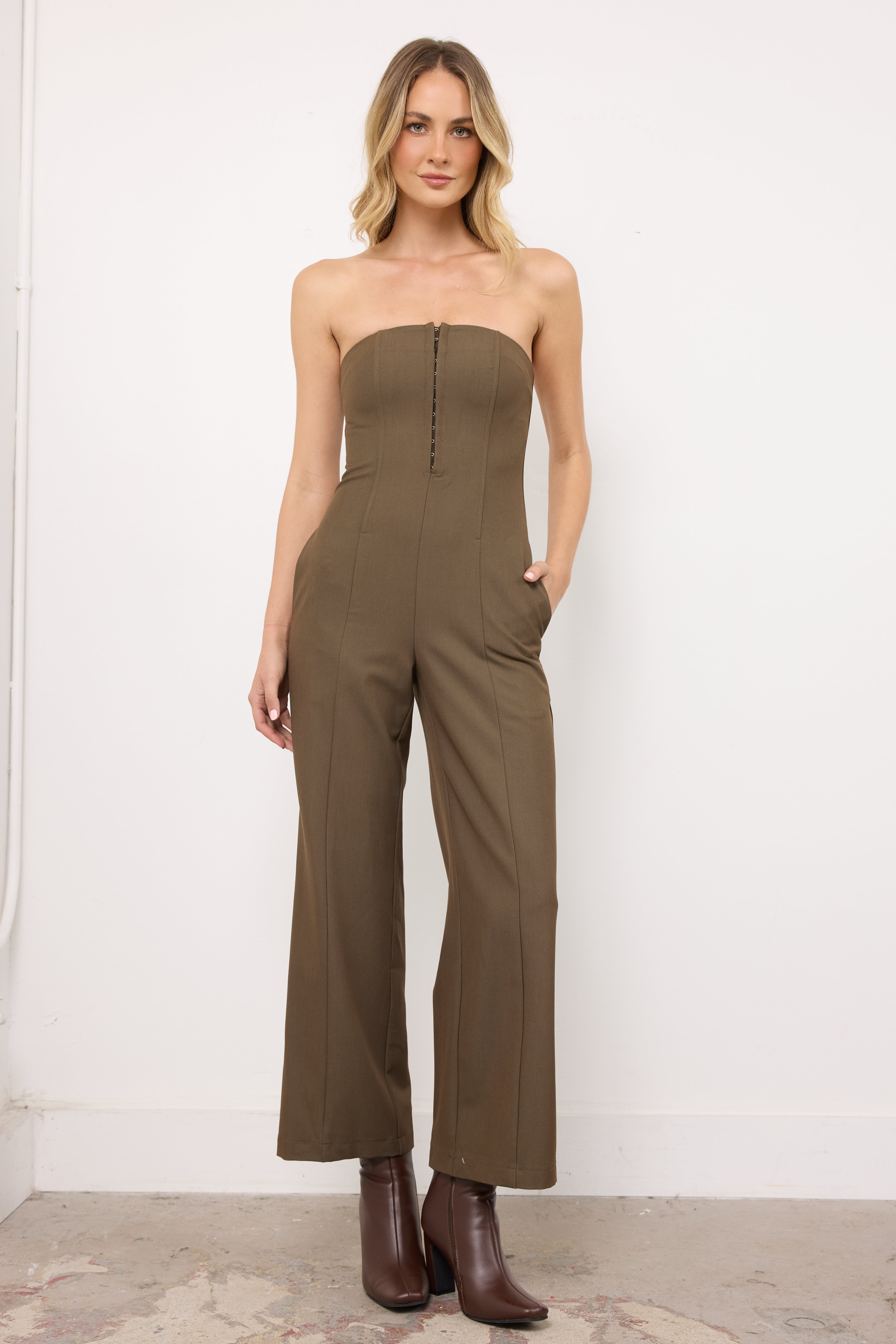 Alone In Here Olive Jumpsuit