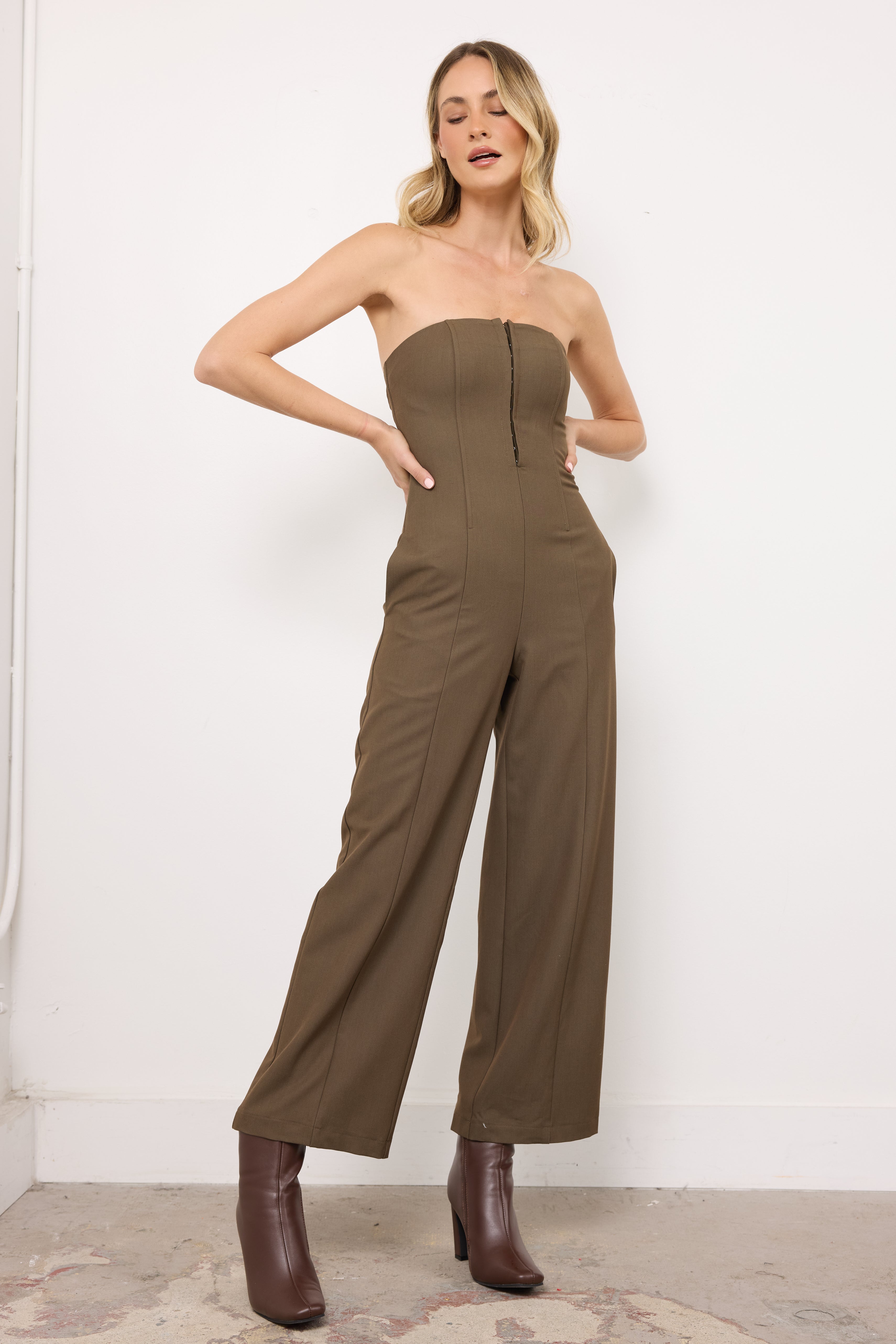 Alone In Here Olive Jumpsuit