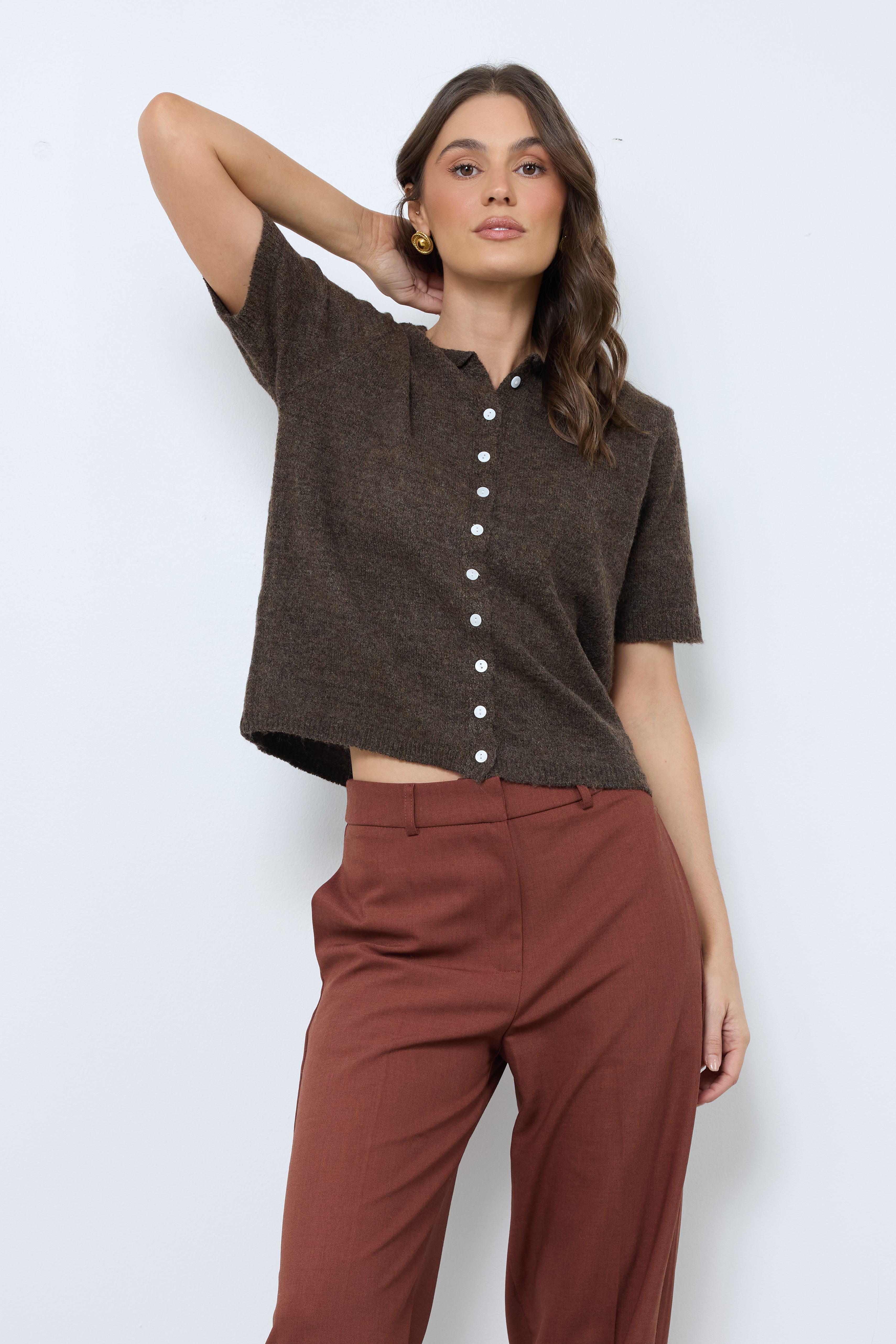 Button Me Up Espresso Knit Top