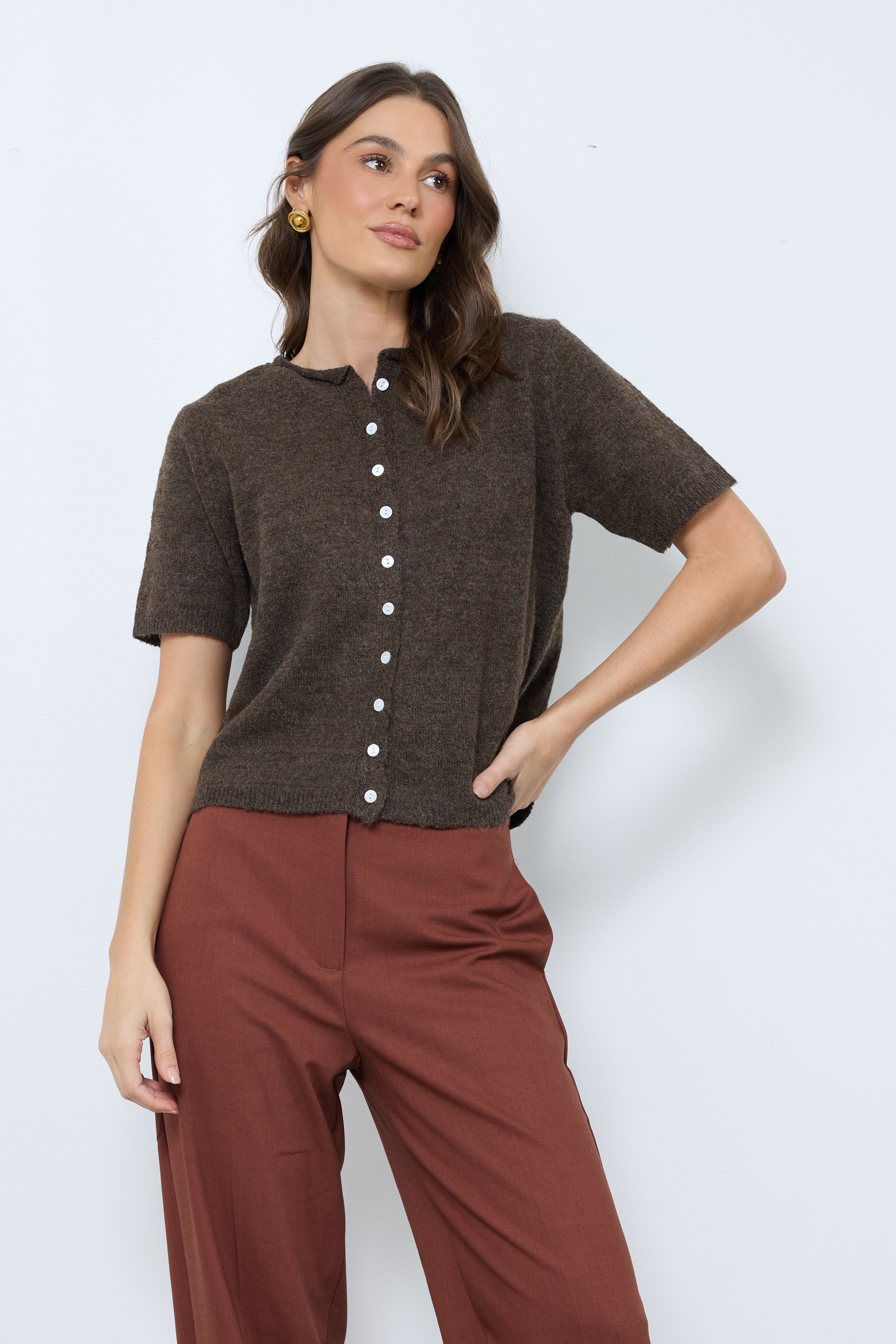 Button Me Up Espresso Knit Top