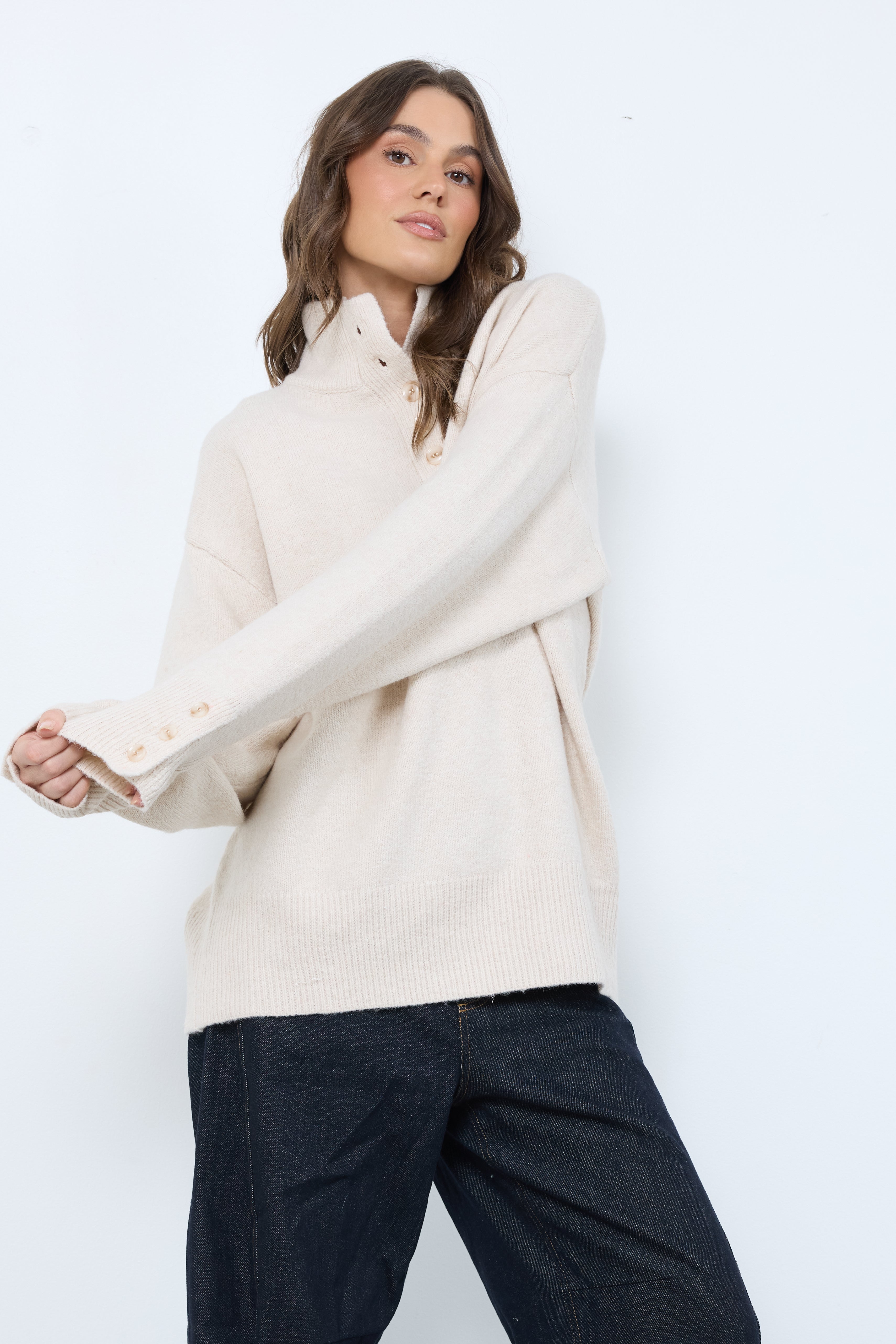 Birthday Boy Beige Melange Knit Top