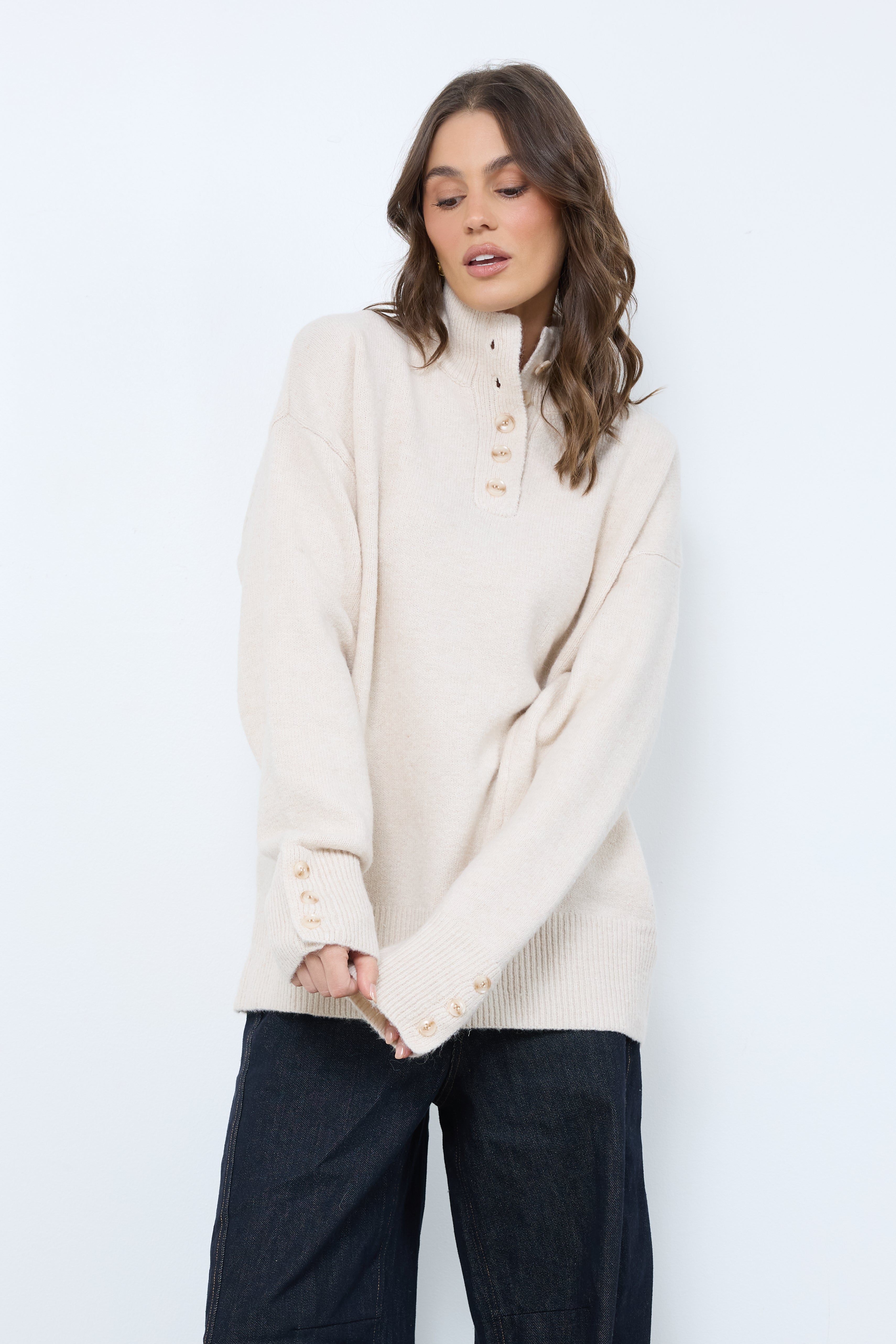 Birthday Boy Beige Melange Knit Top