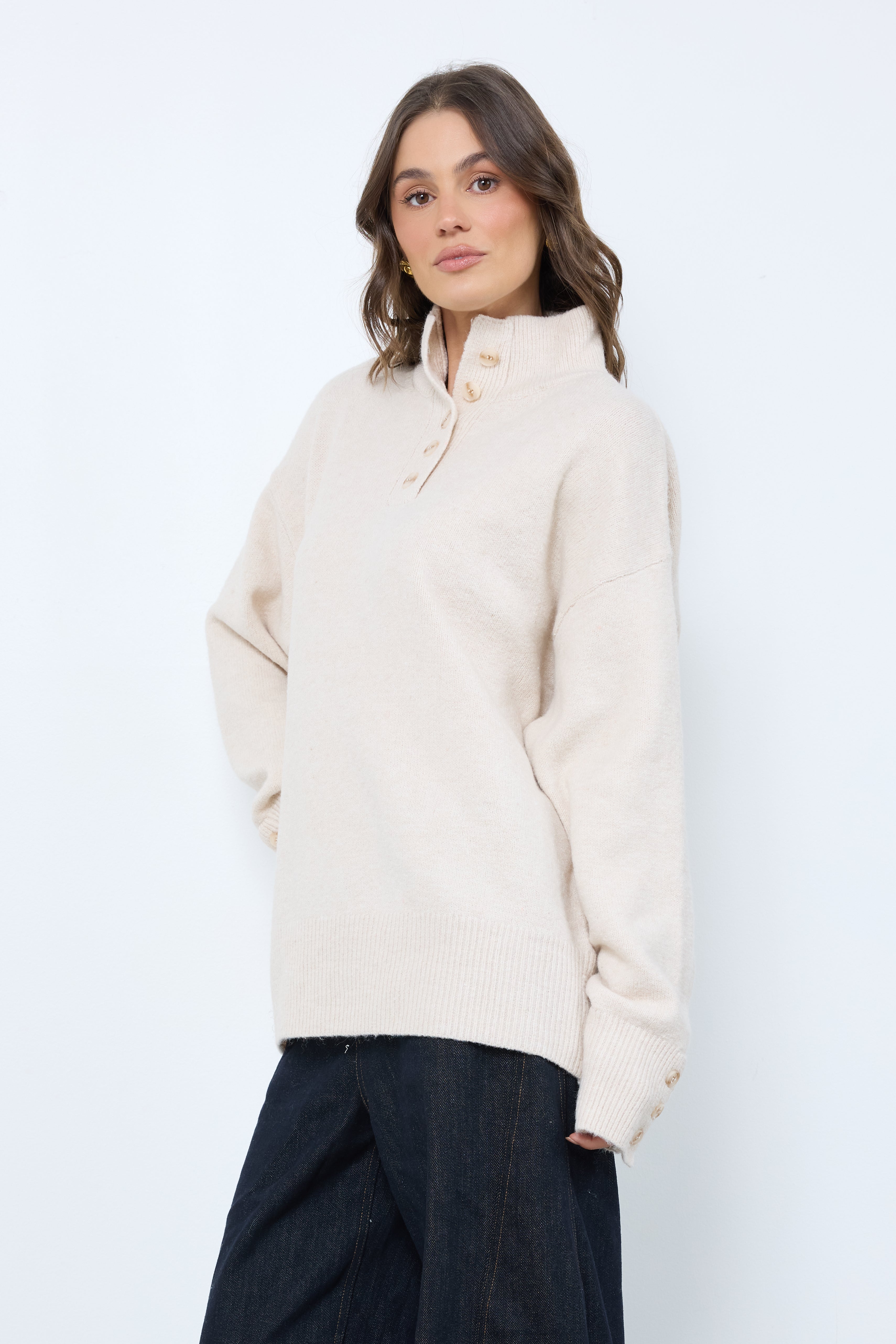 Birthday Boy Beige Melange Knit Top