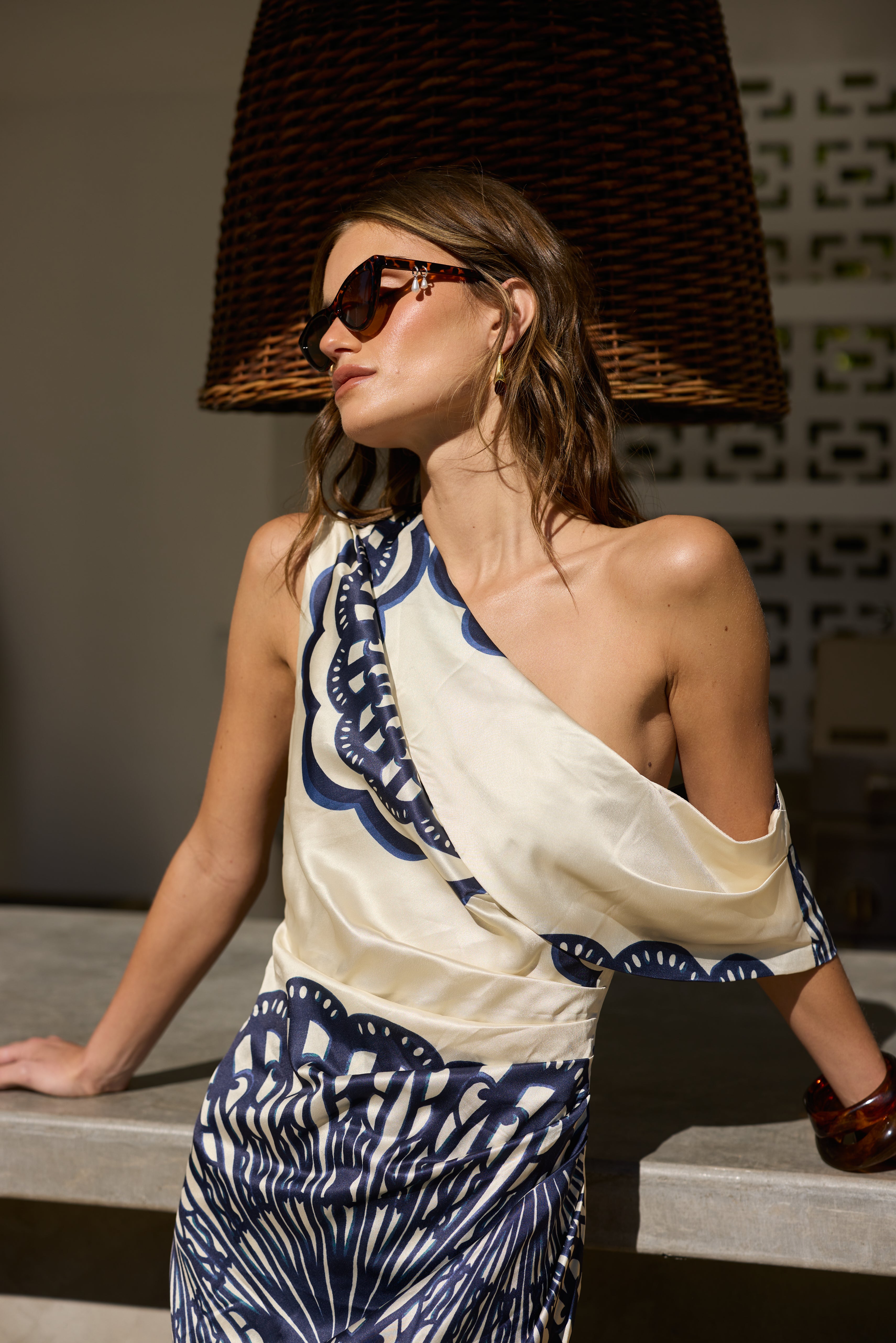 Walking Out of the Ocean Ivory Navy Dress