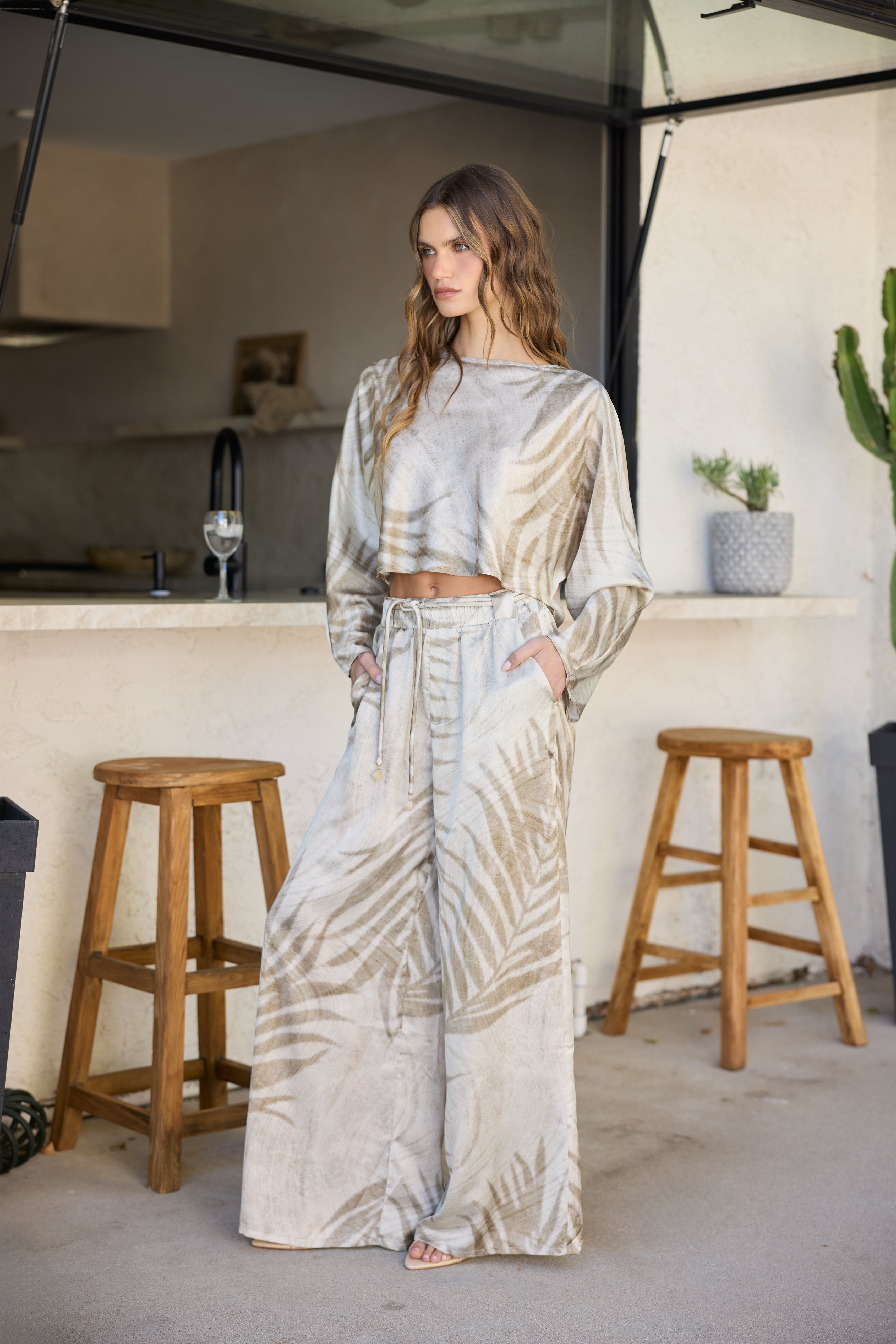 Continental Breakfast Sandstone Palm Pants