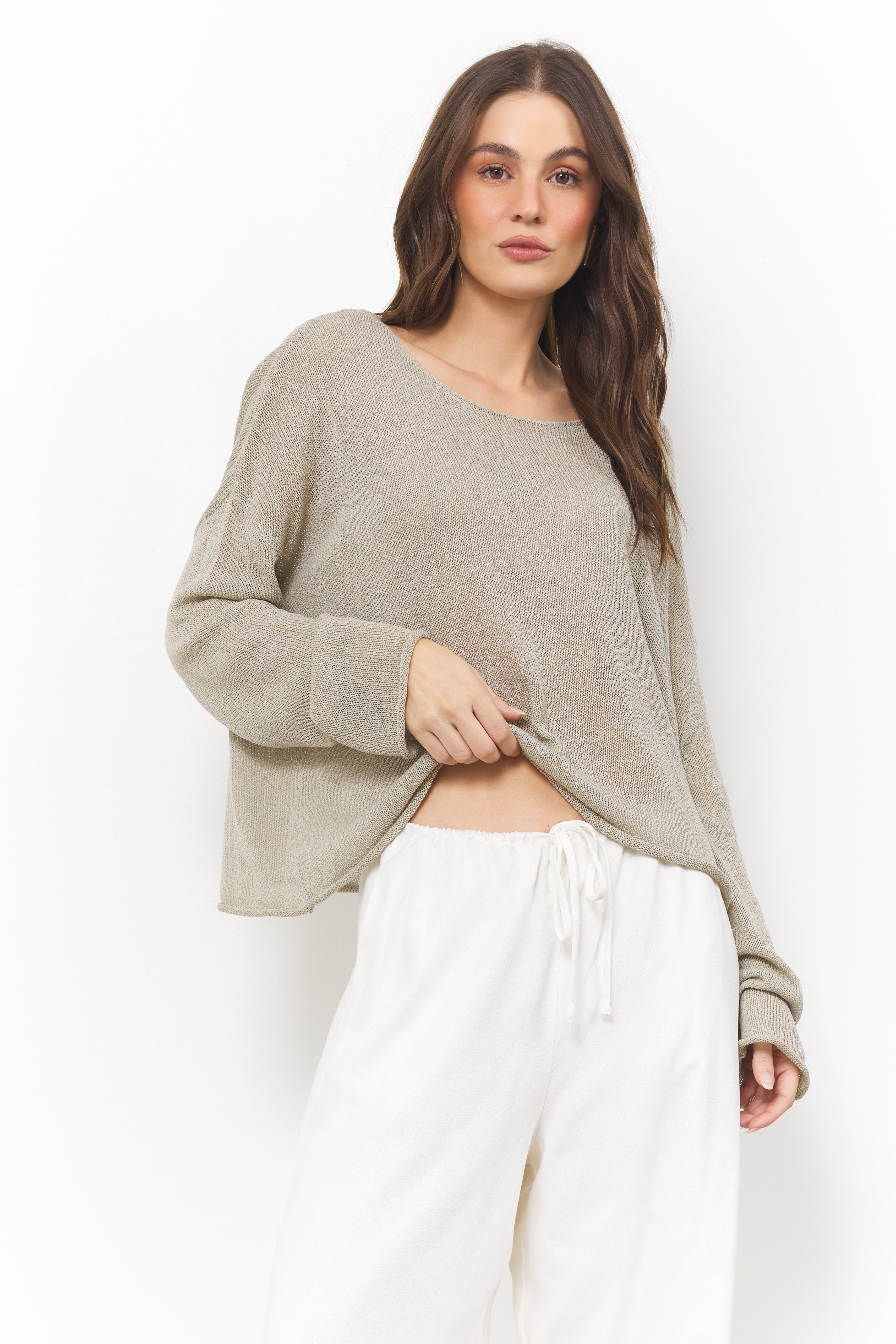 Easy Like Sunday Morning Dust Sage Knit Top - Bobbles & Lace