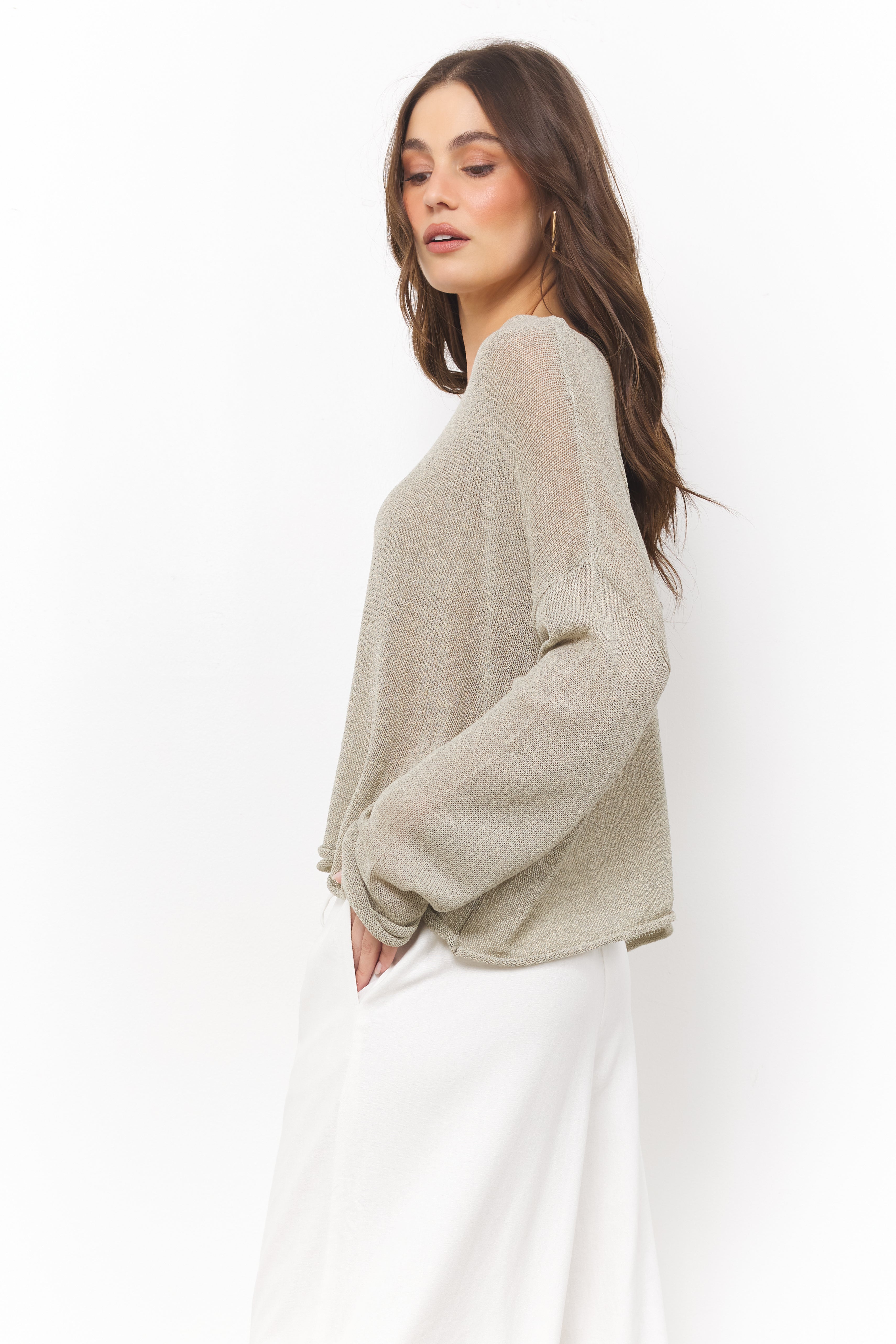Easy Like Sunday Morning Dust Sage Knit Top - Bobbles & Lace